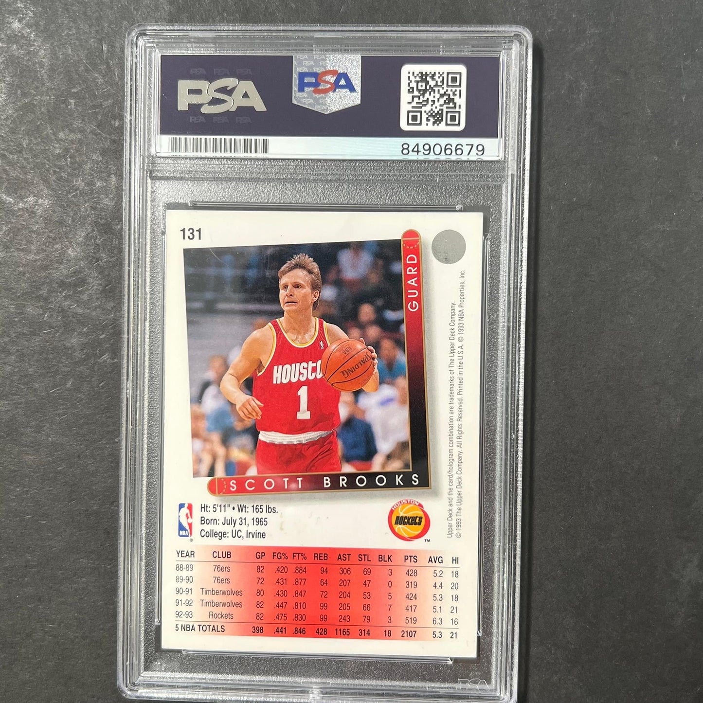 1993-94 Upper Deck #131 Scott Brooks Signed Card AUTO PSA Slabbed Rockets