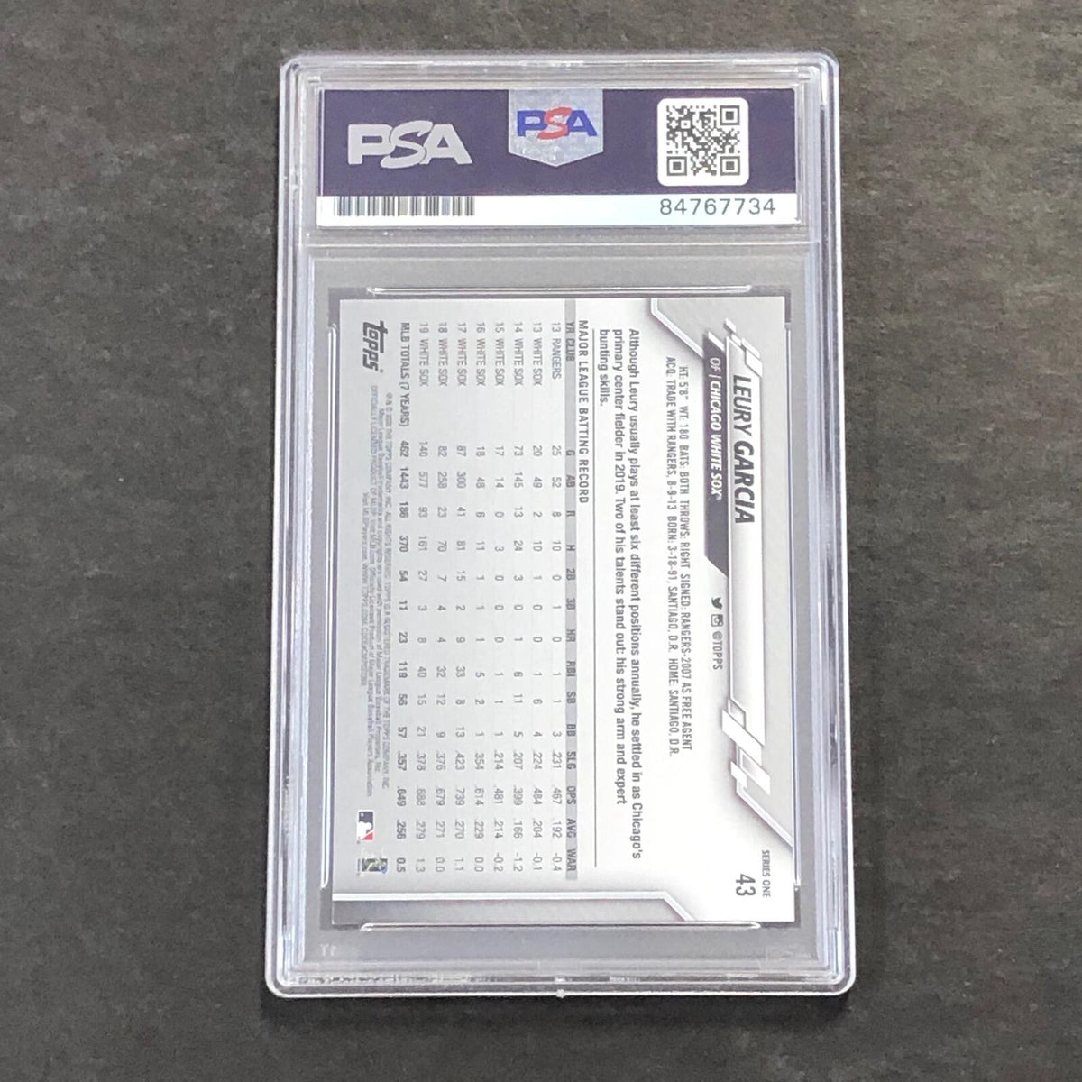 2020 Topps Series 1 #43 Leury Garcia Signed Card PSA Slabbed Auto White Sox