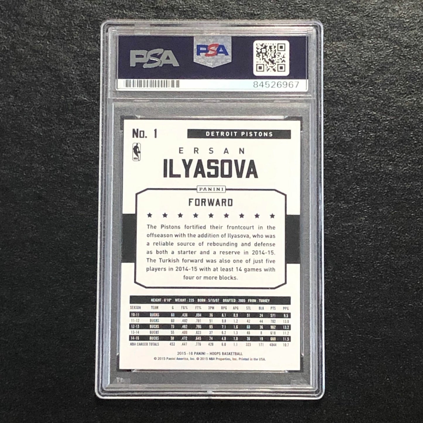 2015-16 NBA Hoops #1 Ersan Ilyasova Signed Card AUTO PSA Slabbed Pistons