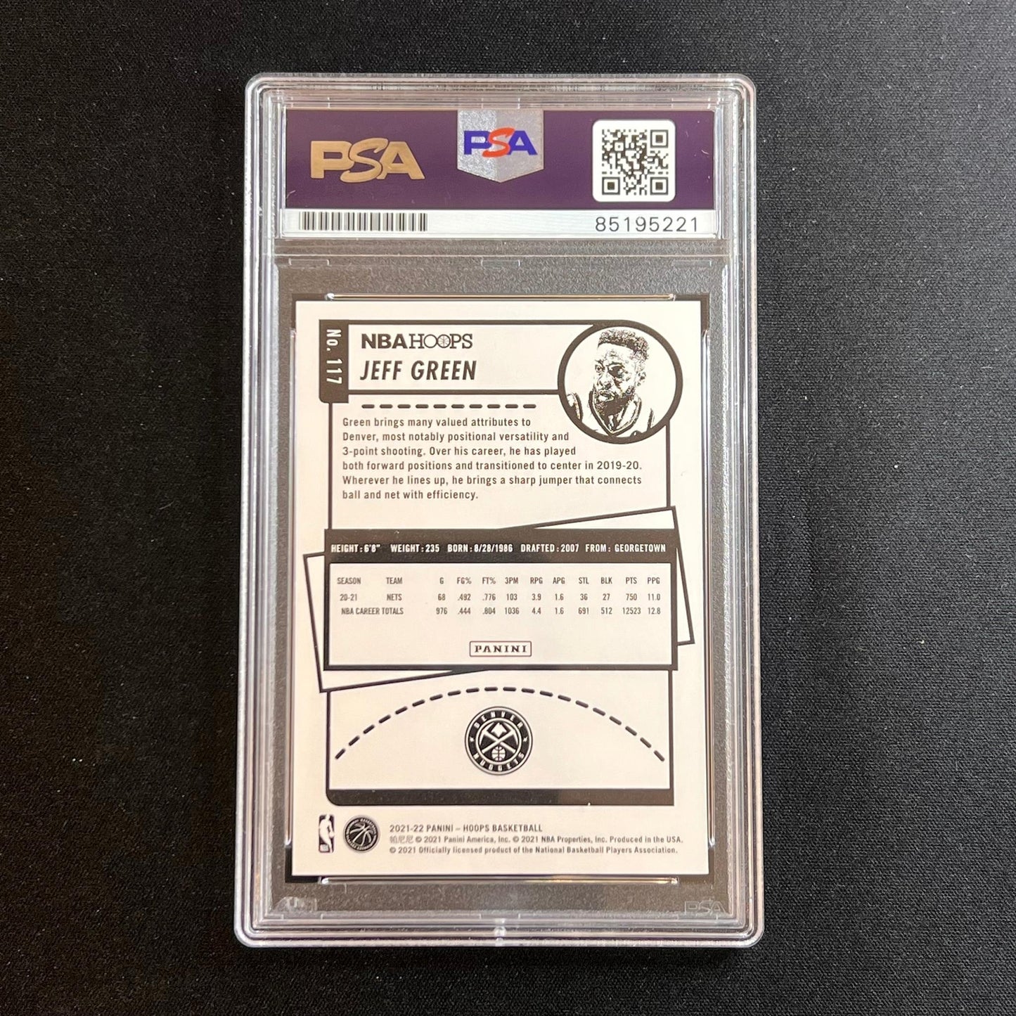 2021-22 Panini NBA Hoops #117 Jeff Green Signed Card AUTO PSA/DNA Slabbed Nets