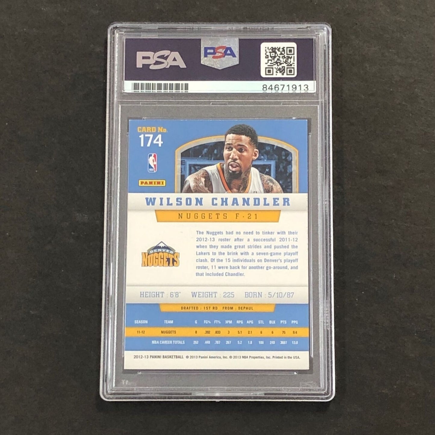 2012-13 Panini #174 Wilson Chandler Signed Card PSA Slabbed