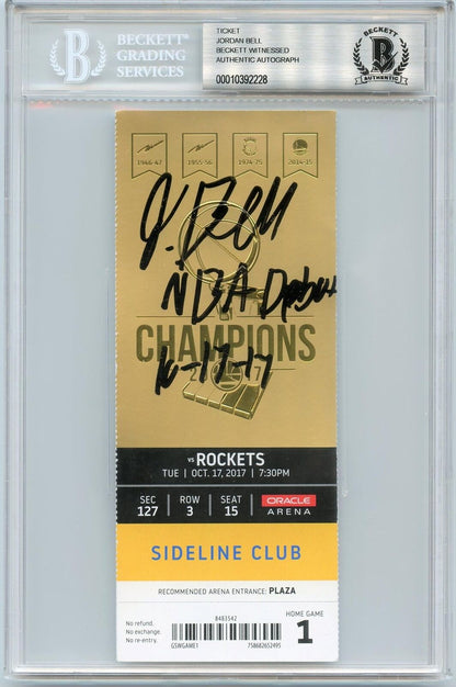 Jordan Bell signed Oracle Ticket BAS Beckett Warriors Autographed slabbed Debut