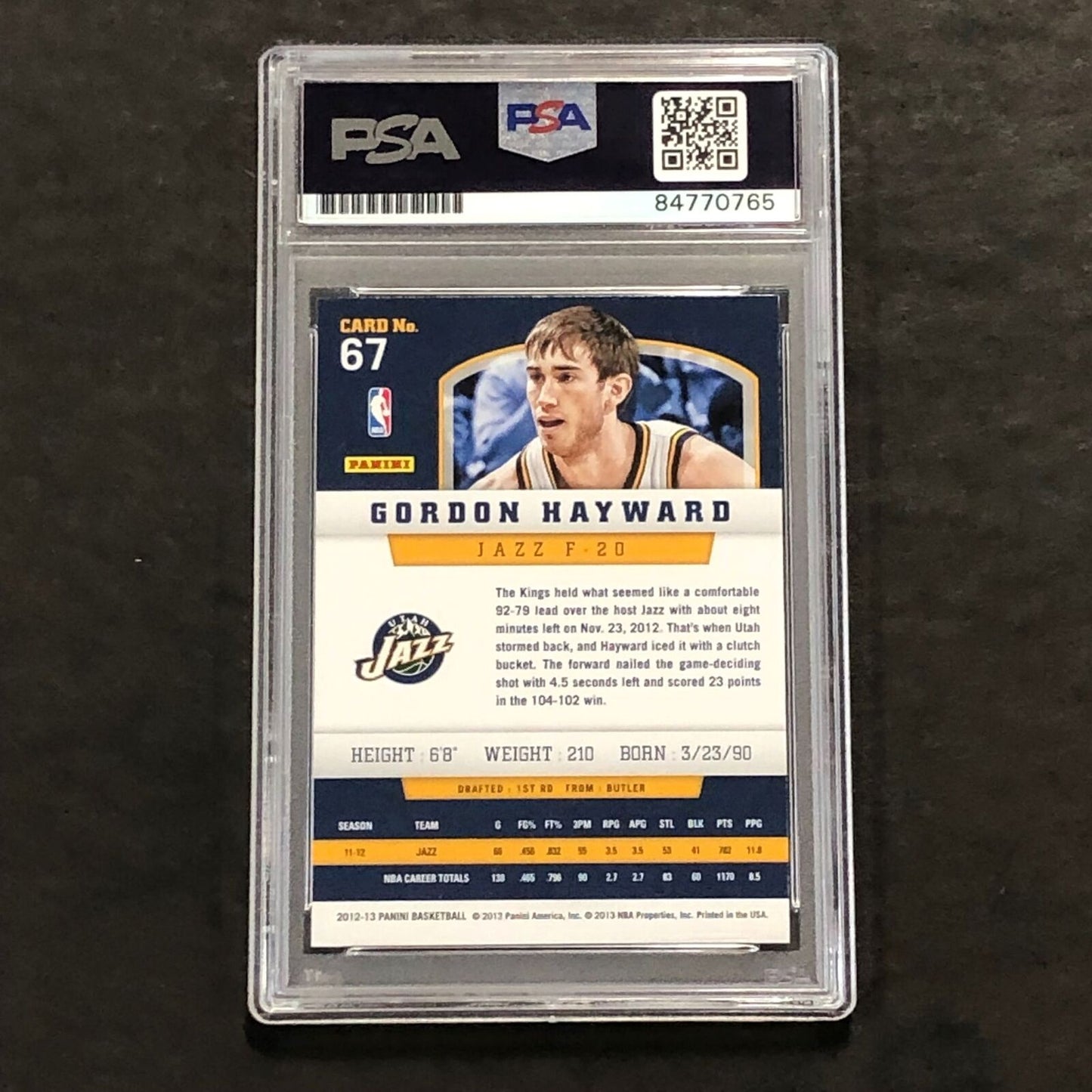 2012-13 Panini Basketball #67 Gordon Hayward Signed AUTO PSA Slabbed Jazz