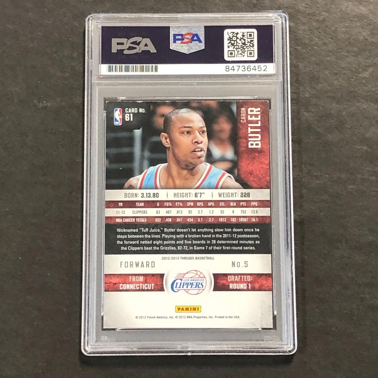 2012-13 Panini Threads #61 Caron Butler Signed Card AUTO PSA Slabbed Clippers