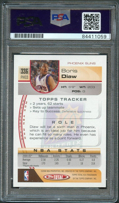 2005-06 Topps Total #336 Boris Diaw Signed Card AUTO 10 PSA Slabbed Suns