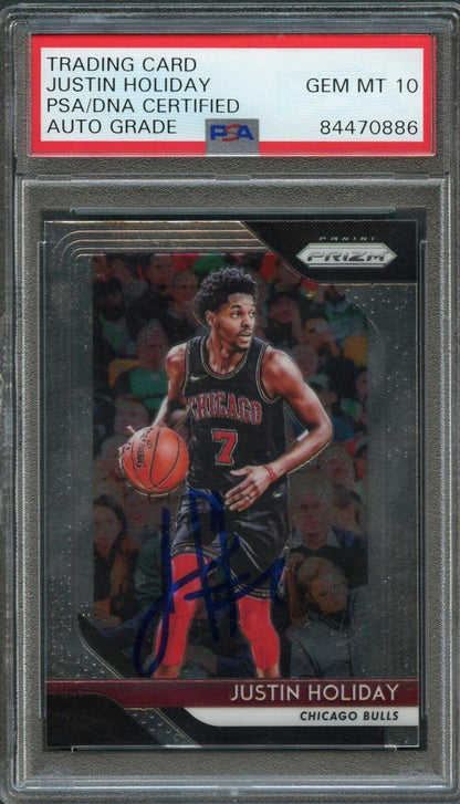 2018-19 Panini Prizm #150 JUSTIN HOLIDAY Signed Card AUTO 10 PSA Slabbed Bulls