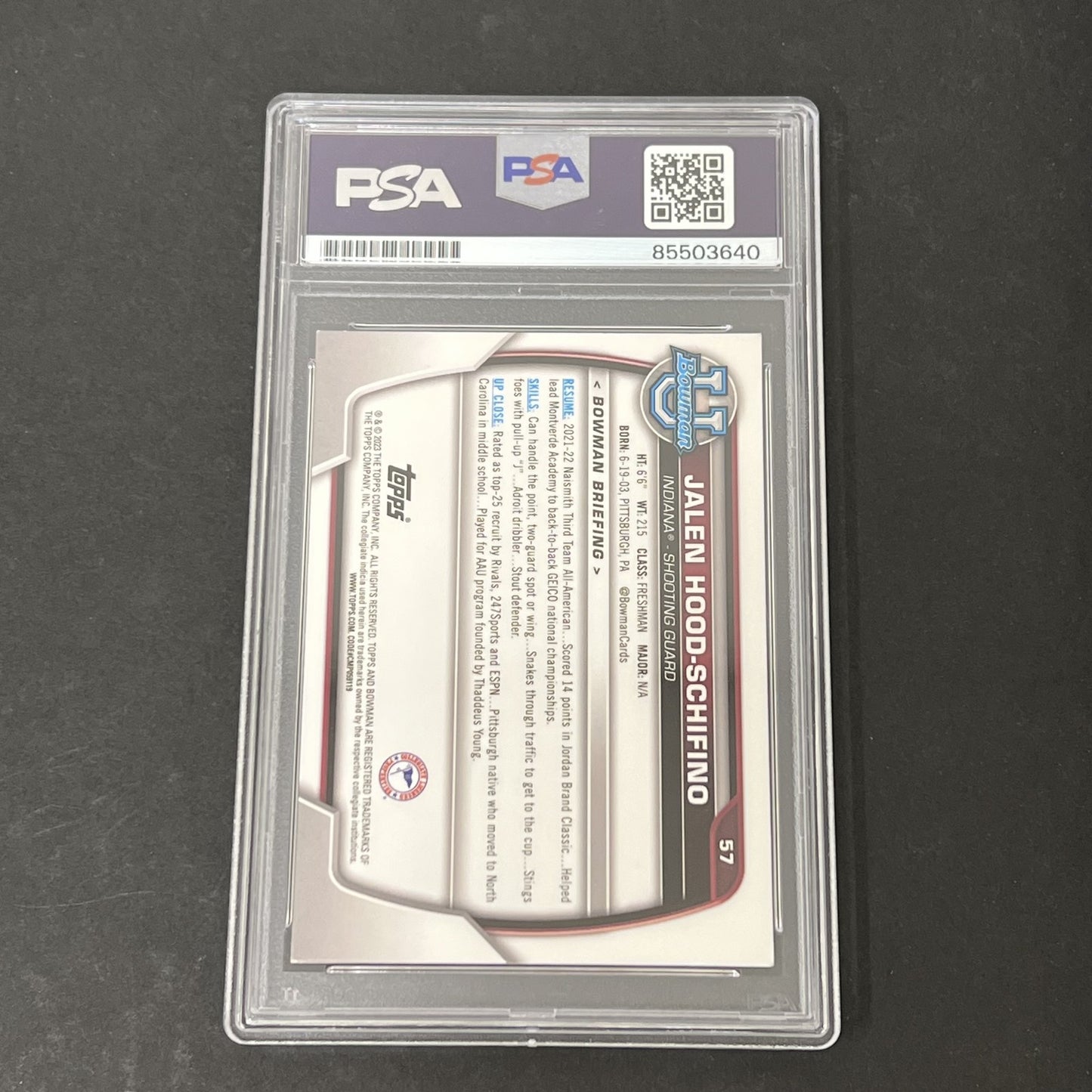 2023 Bowman University Chrome Pink #57 Jalen Hood-Schifino signed card PSA