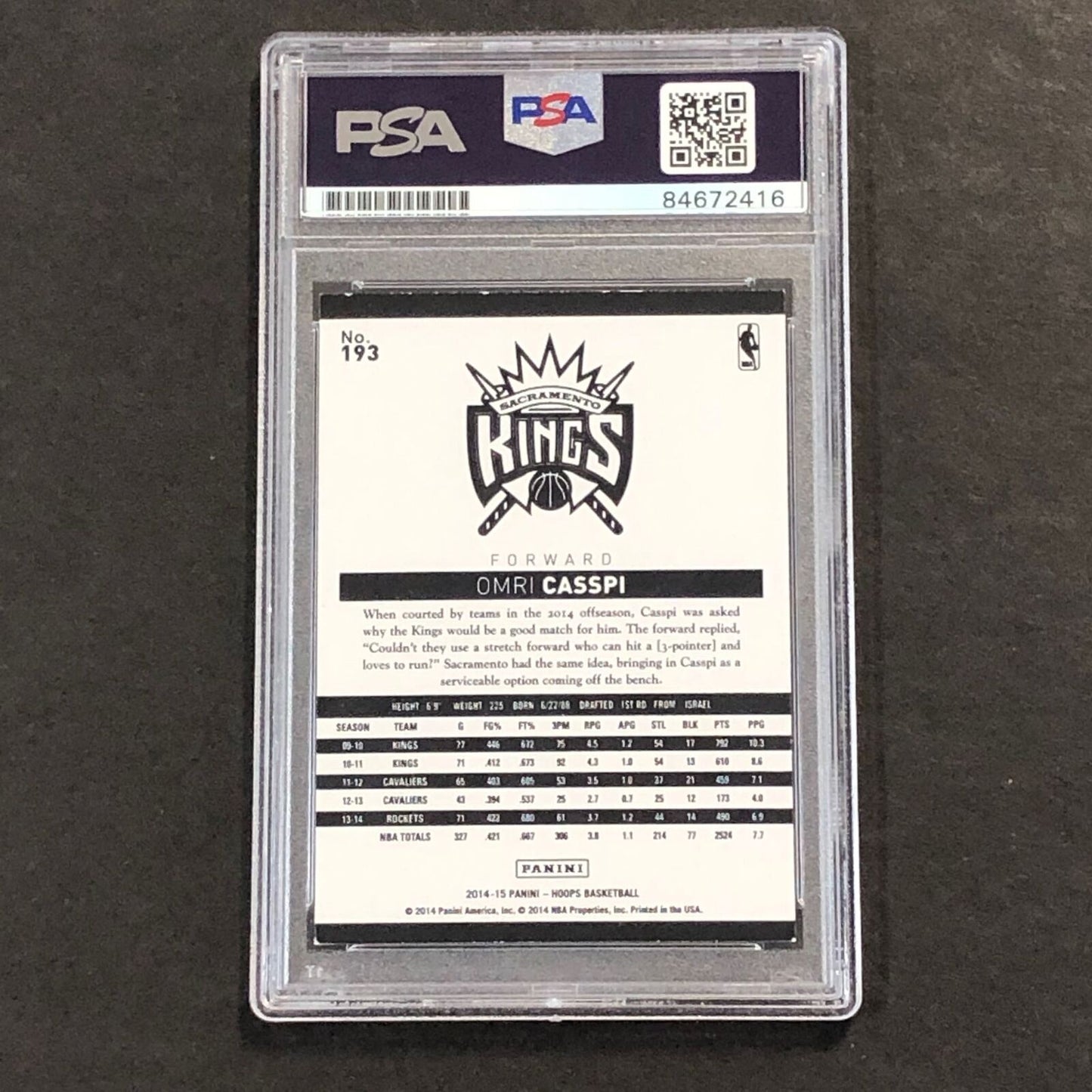 2014-15 Panini NBA Hoops #193 Omri Casspi Signed Card PSA/DNA Slabbed