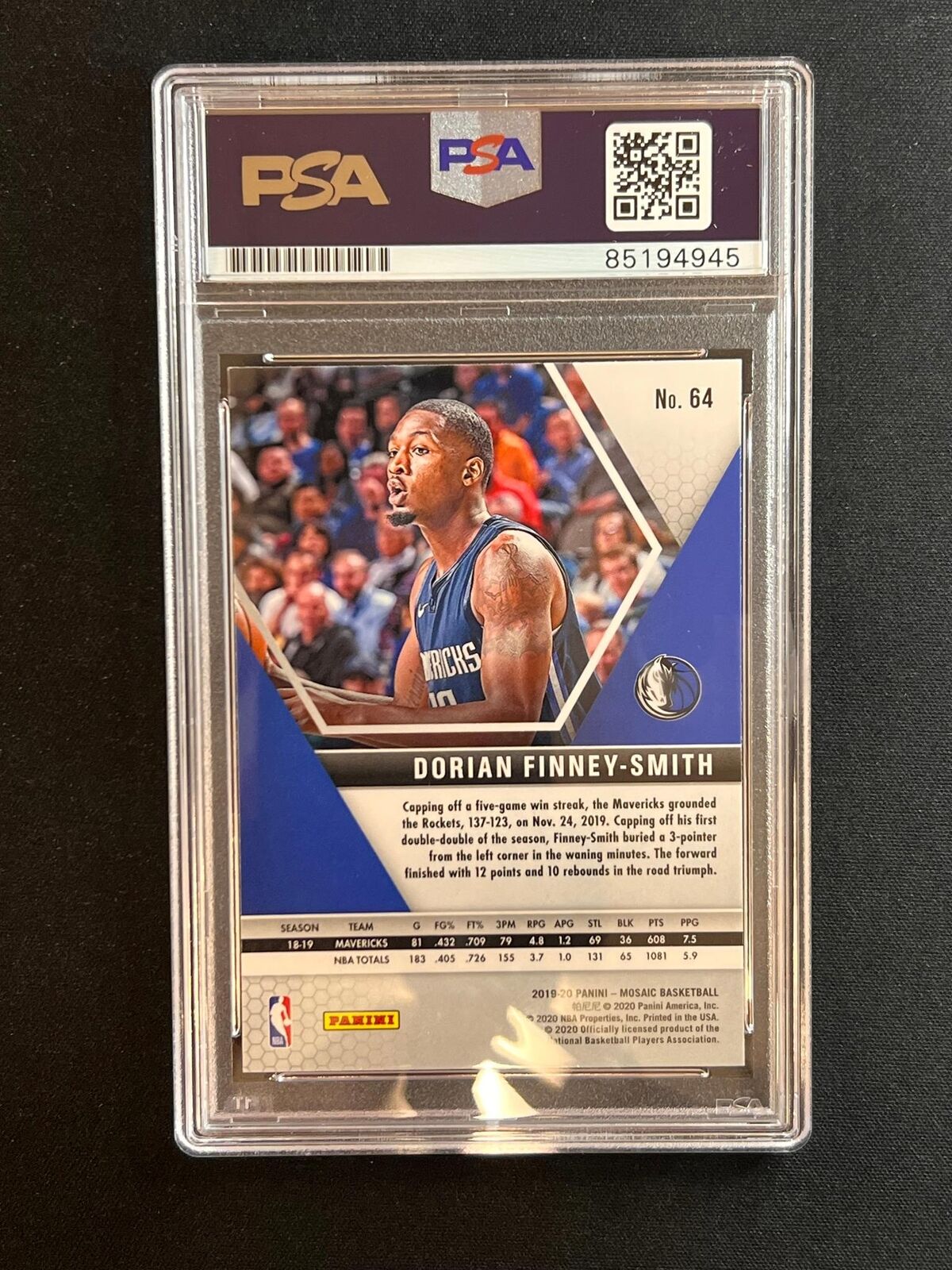 2019-20 Panini Mosaic #64 Dorian Finney-Smith Signed Card AUTO PSA Slabbed Maver
