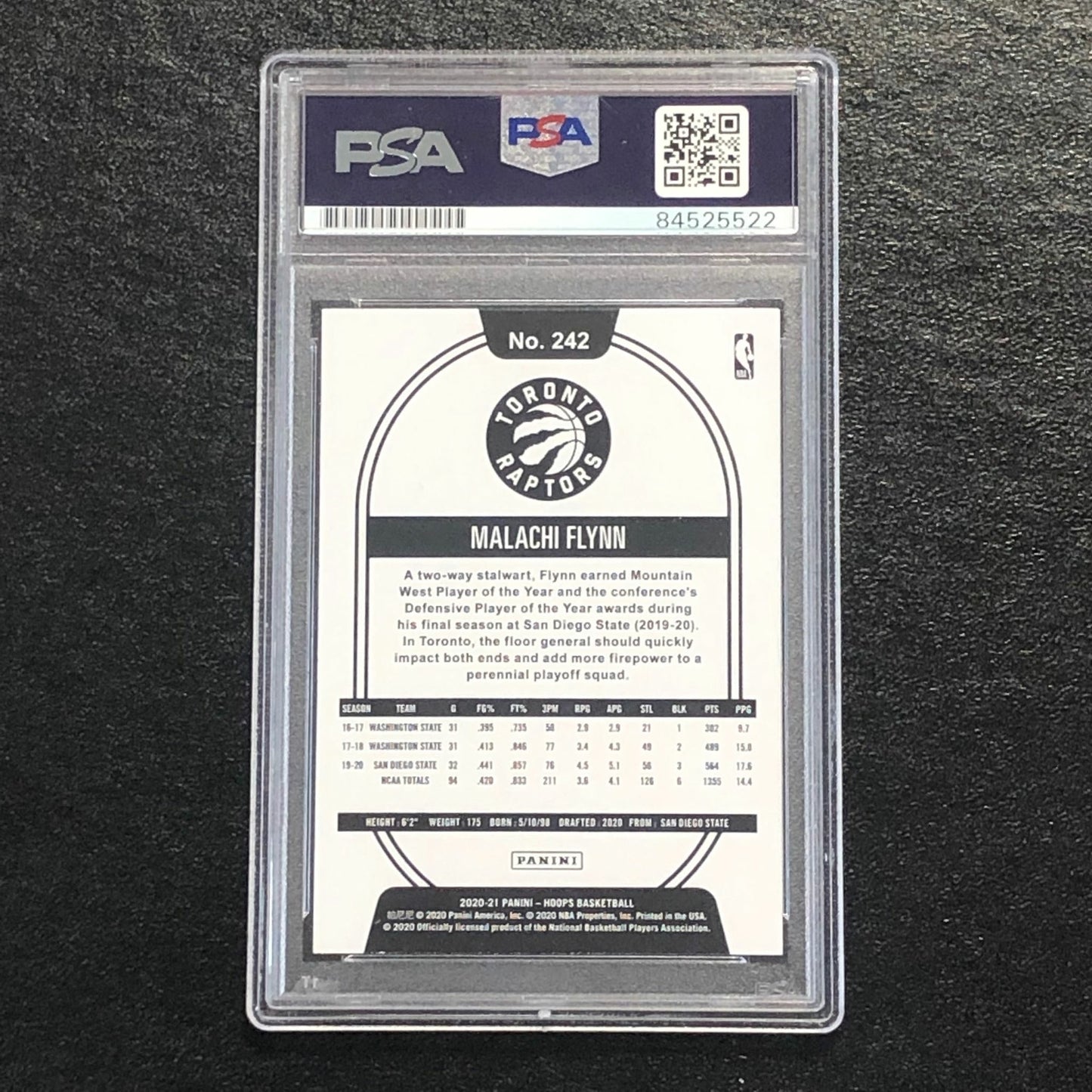 2020-21 NBA Hoops #242 MALACHI FLYNN Signed Card AUTO PSA Slabbed RC Raptors