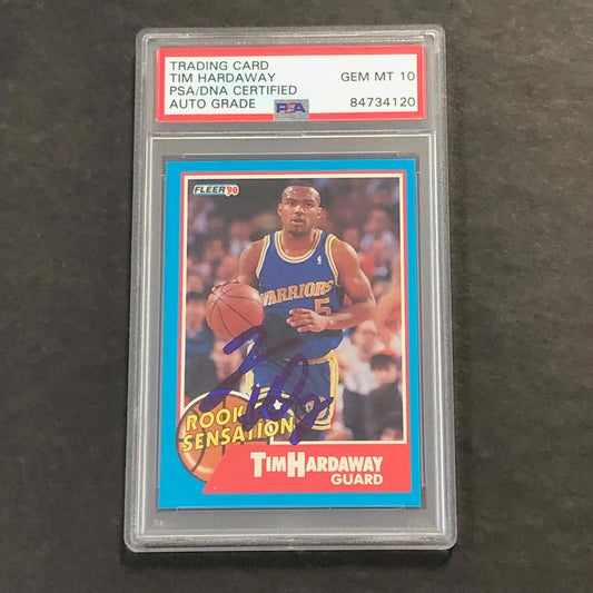 1990-91 Fleer Rookie Sensation #8 Tim Hardaway Signed Card AUTO Grade 10 PSA Sla