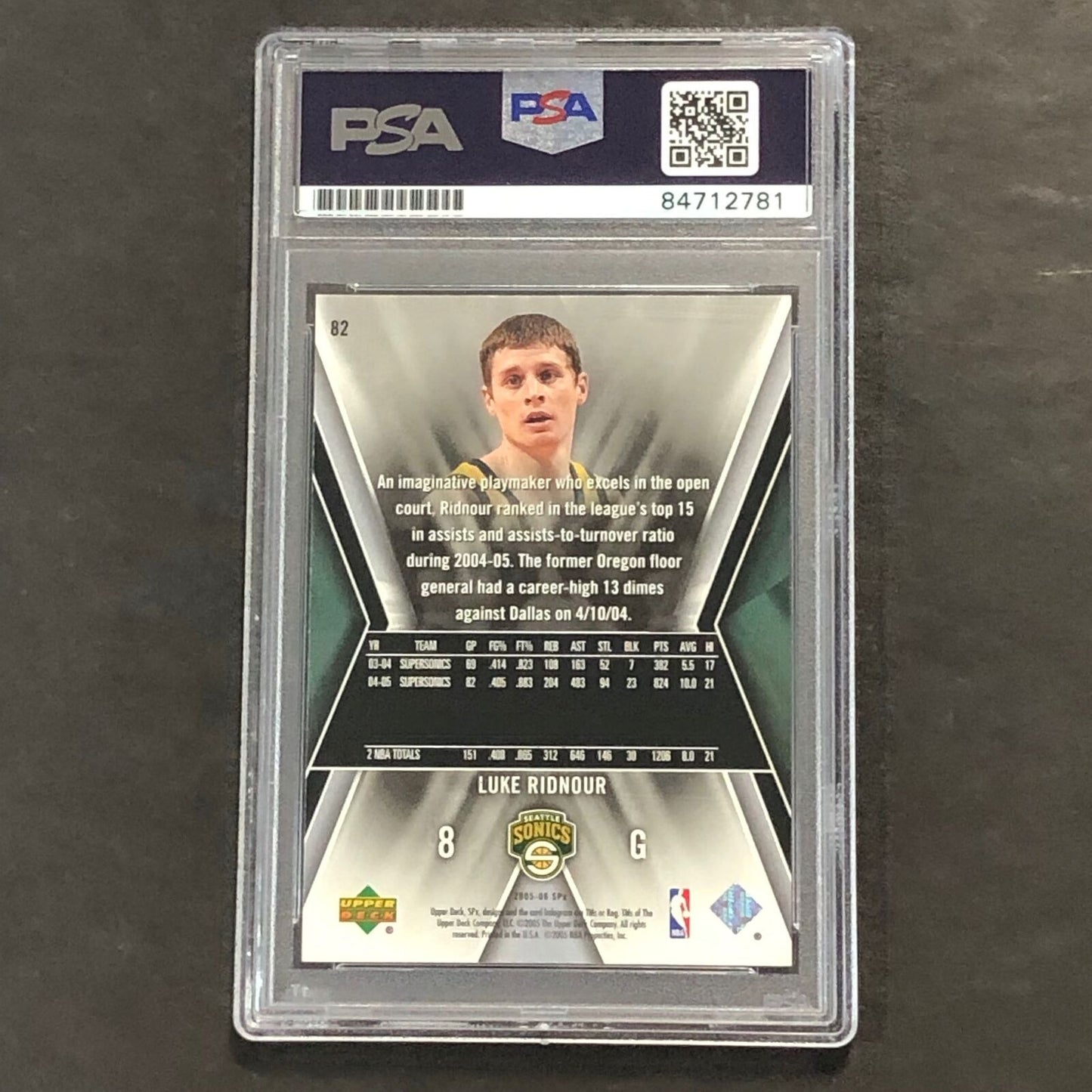 2005-06 Upper Deck #82 Luke Ridnour Signed Card AUTO PSA Slabbed