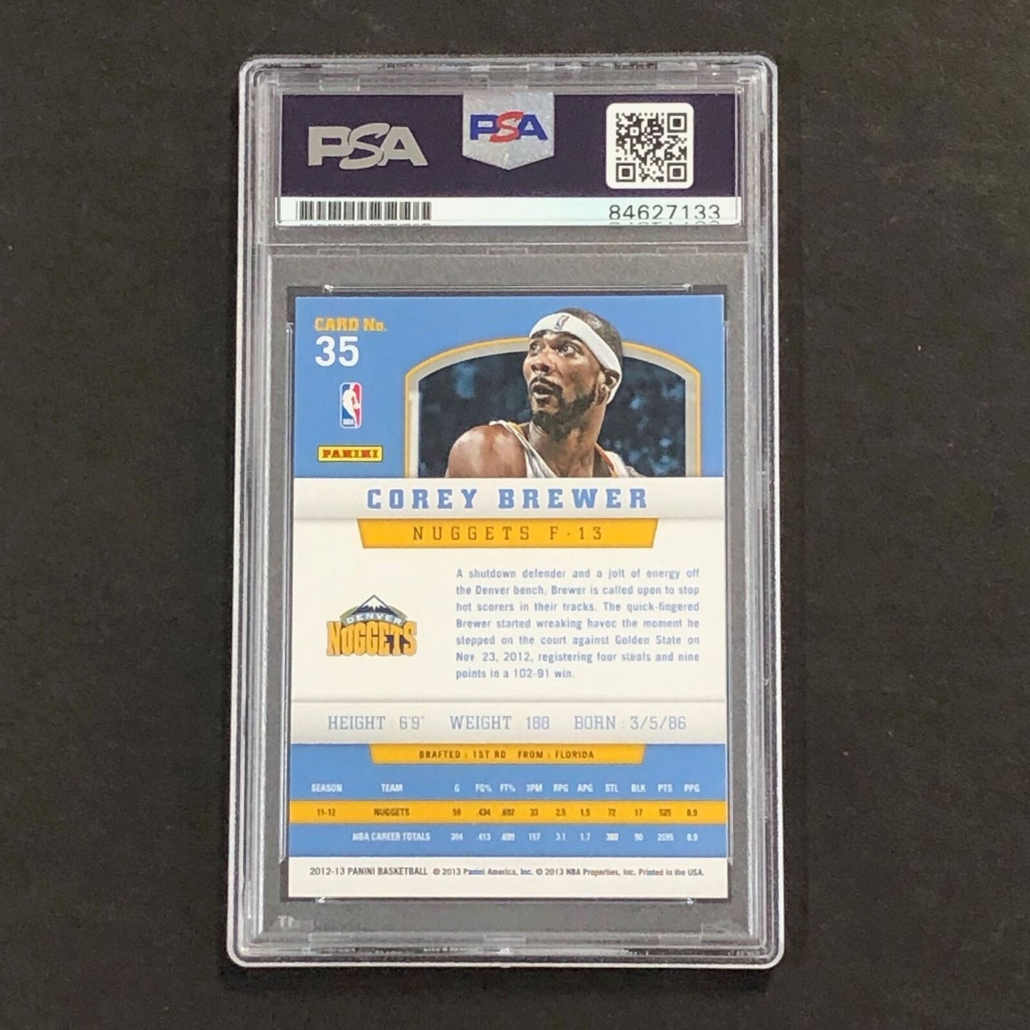 2012-13 Panini #35 Corey Brewer Signed Card AUTO 10 PSA Slabbed Nuggets