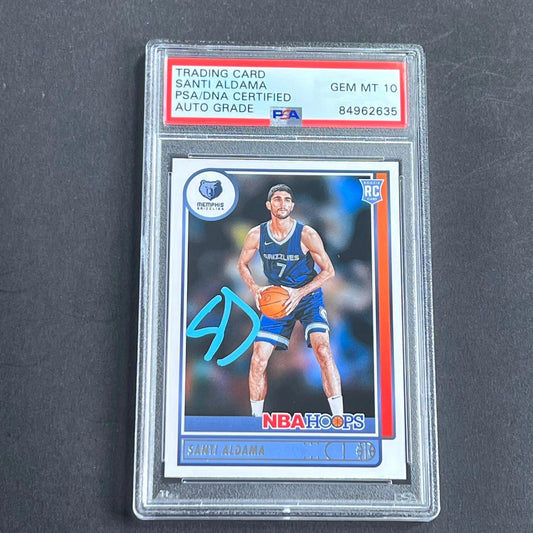 2021-2022 Panini NBA Hoops #207 Santi Aldama Signed Card AUTO Grade 10 PSA Slabb