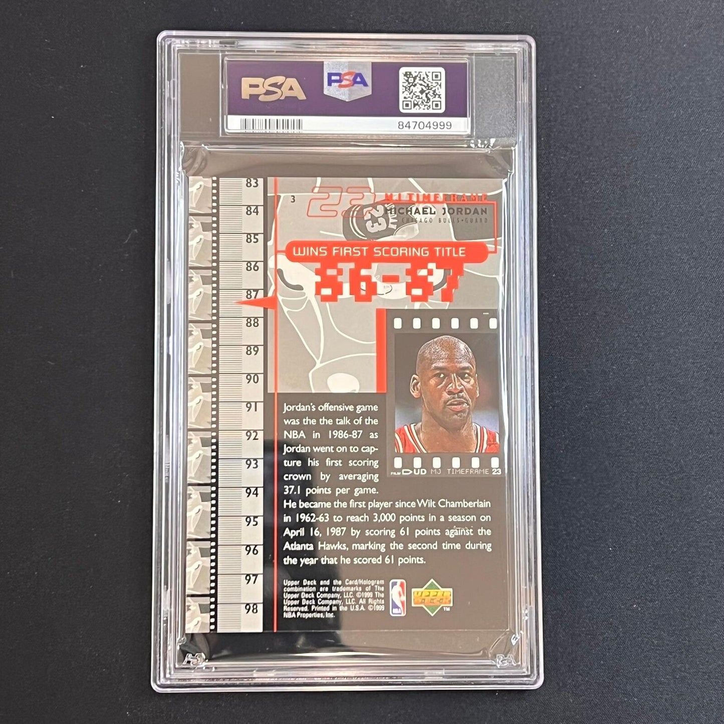 1999 Upper Deck MJ Retires Jumbo-86/87 Timeframe #3 Michael Jordan PSA EX MT 6 B
