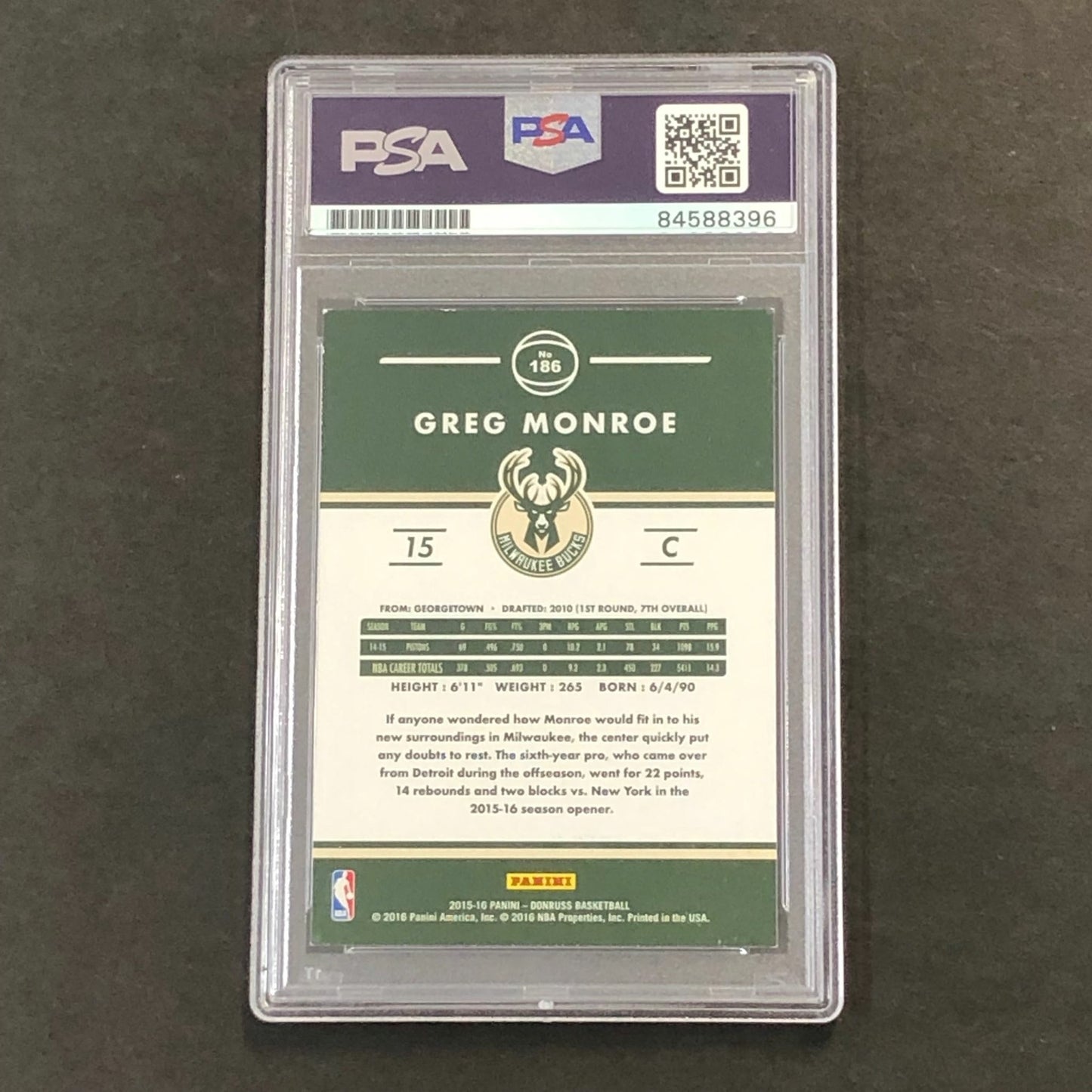 2015-16 Donruss Basketball #186 Greg Monroe Signed Card AUTO PSA Slabbed Bucks