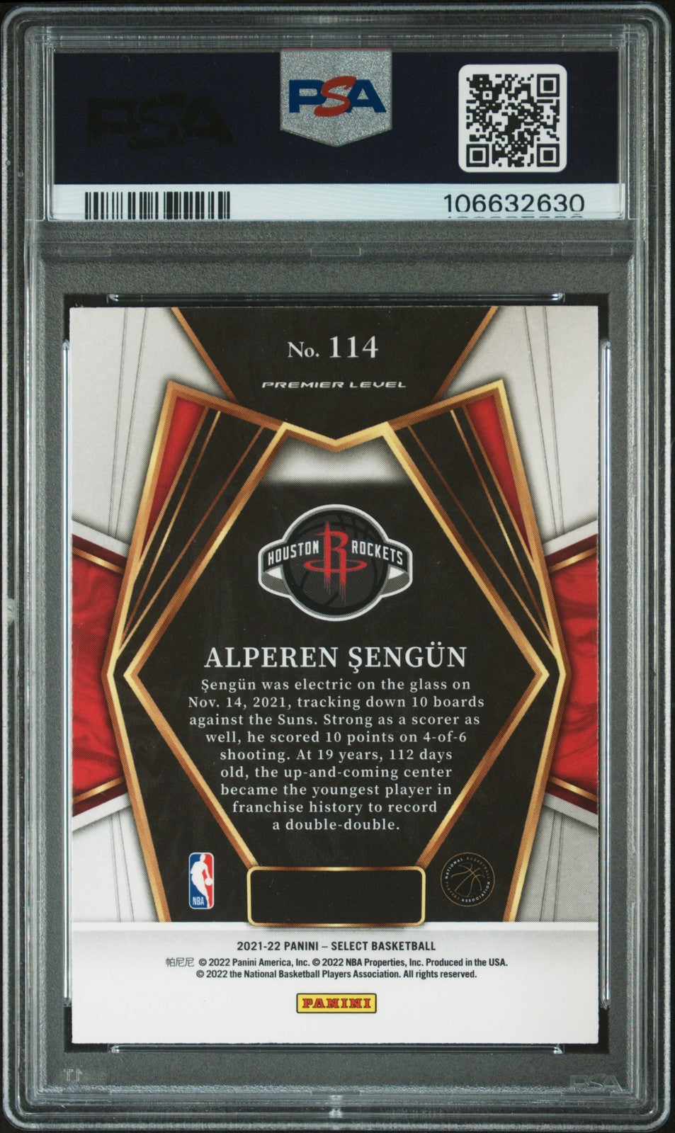 2021 Panini Select #114 Alperen Sengun Blue signed card PSA 9 Auto 10
