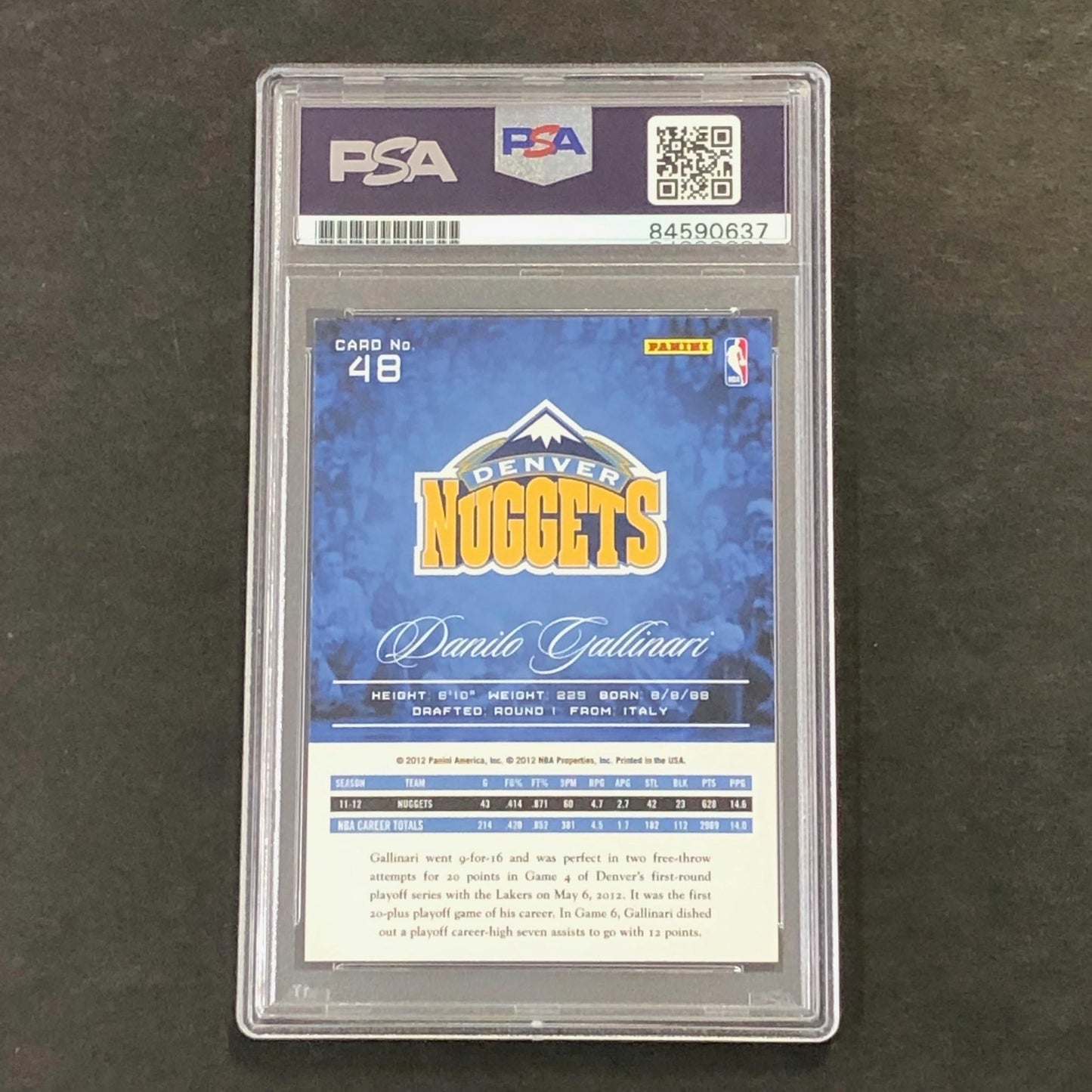 2012-13 Panini Prestige #48 Danilo Gallinari Signed AUTO PSA Slabbed Nuggets