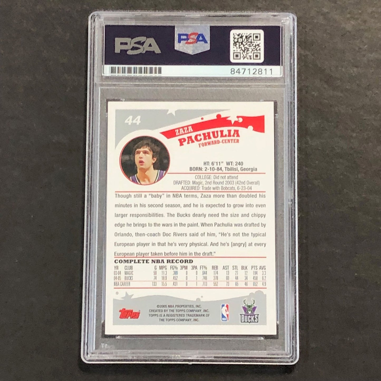 2004-05 Topps #44 Zaza Pachulia Signed Card AUTO GRADE PSA Slabbed Bucks