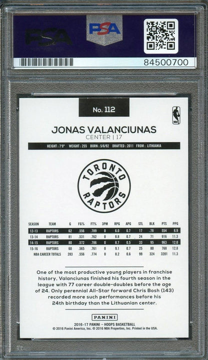 2016-17 NBA Hoops #112 Jonas Valanciunas Signed Card AUTO 10 PSA Slabbed Raptors