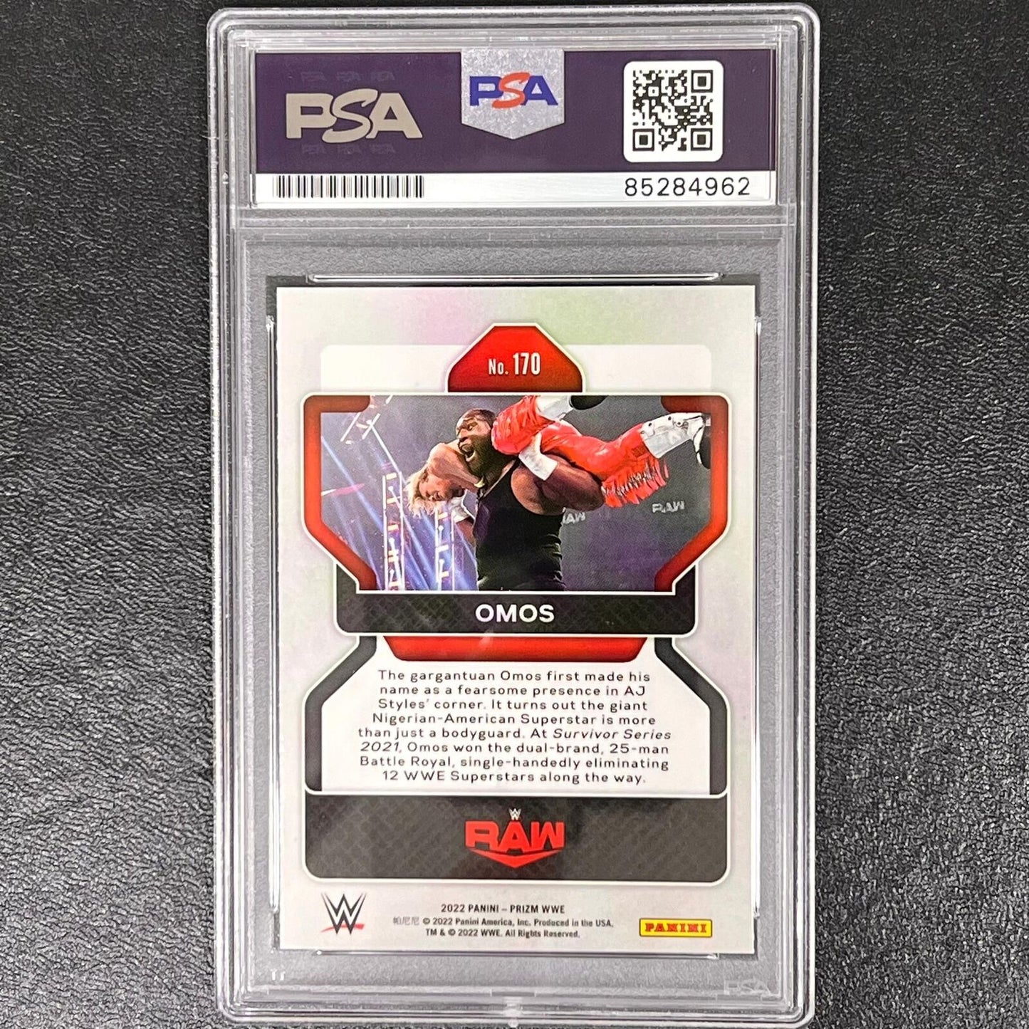 2022 Panini Prizm WWE #170 Omos Signed Card PSA AUTO Slabbed