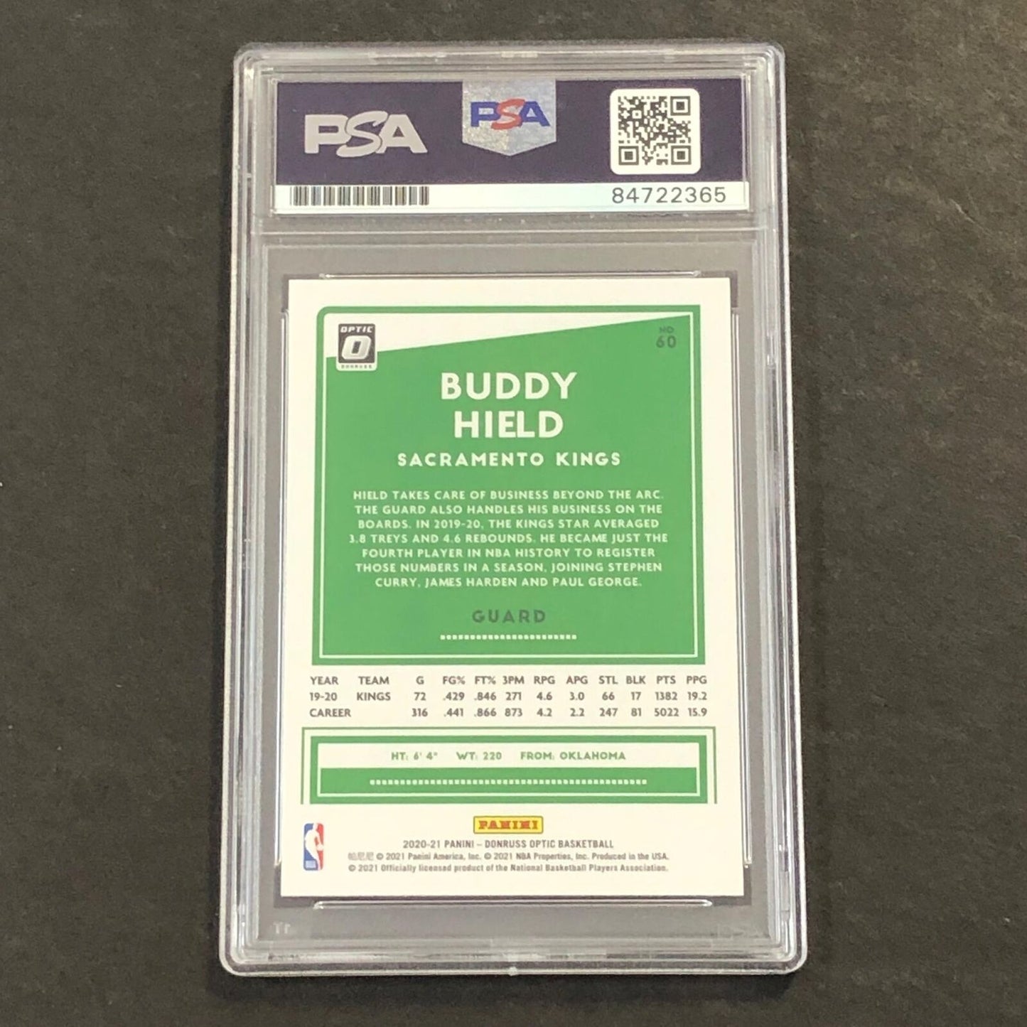 2020-21 Panini Optic #60 Buddy Hield Signed Card AUTO PSA Slabbed Kings