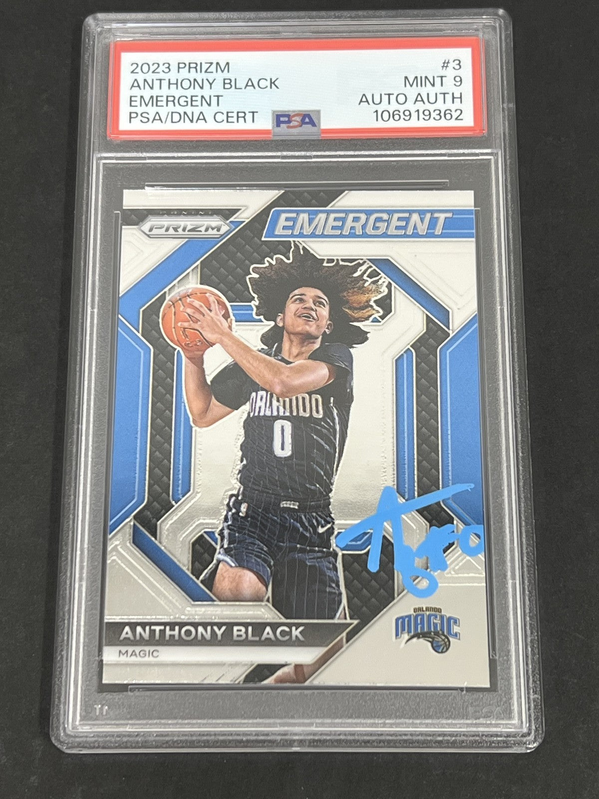 2023 Panini Prizm Emergent #3 Anthony Black signed card PSA 9 Auto A Magic