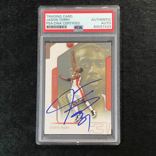 2001-02 Flair #80 Jason Terry Signed Card AUTO PSA Slabbed Hawks