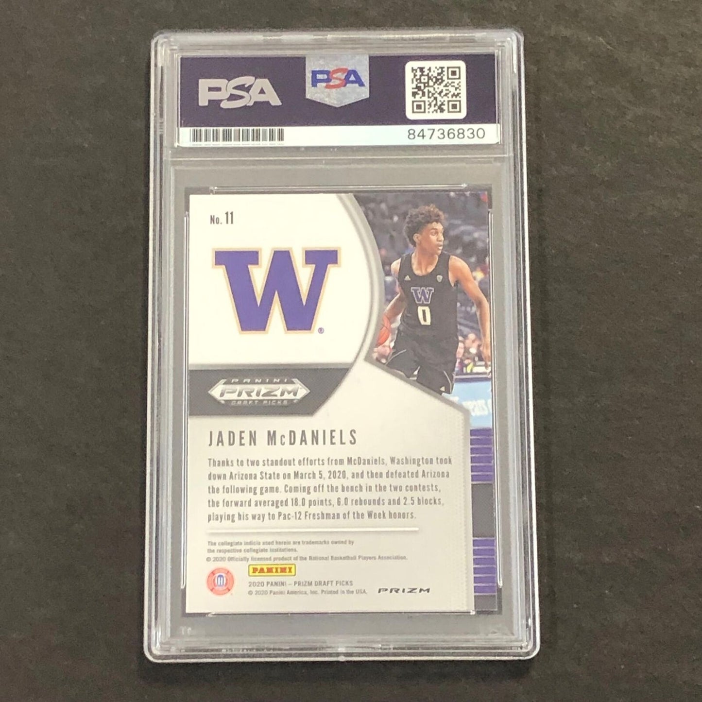 2020-21 Panini Prizm Draft Picks #11 Jaden McDaniels Signed Card AUTO PSA/DNA Sl