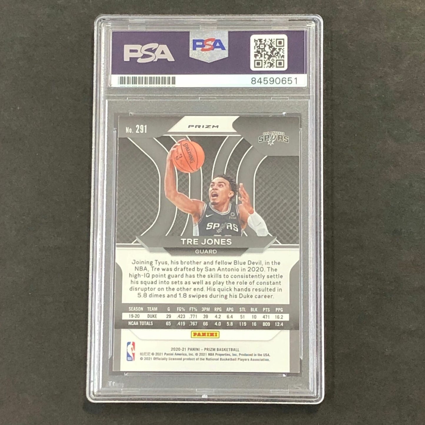 2020-21 Panini Prizm Green #291 Tre Jones Signed Card AUTO PSA/DNA Slabbed RC Sp