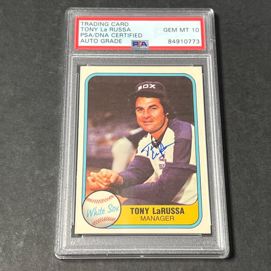 1981 Fleer #344 Tony La Russa Signed Card Auto 10 PSA Slabbed White Sox