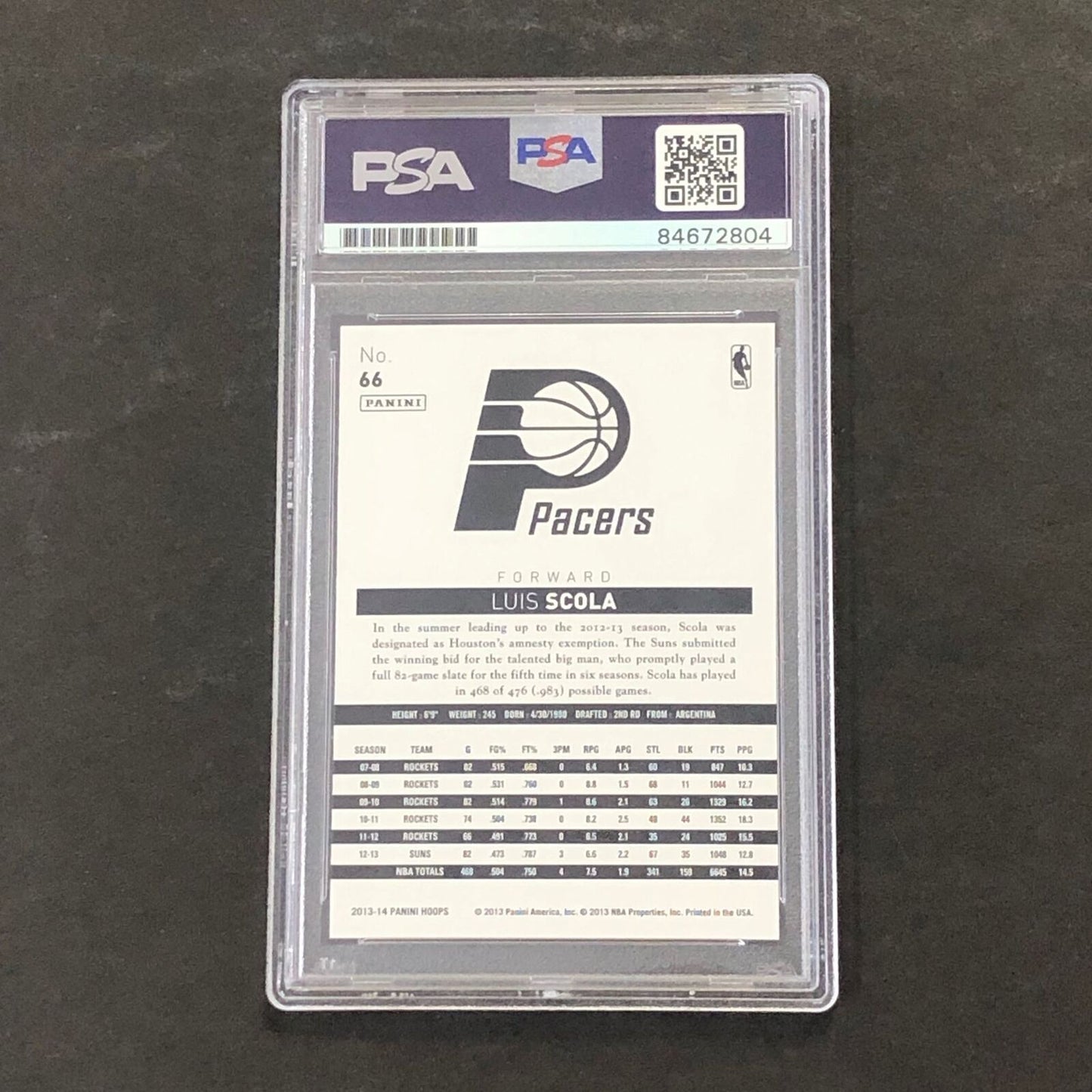 2013-14 Panini NBA Hoops #66 Luis Scola Signed Card AUTO 10 PSA/DNA Slabbed Pace