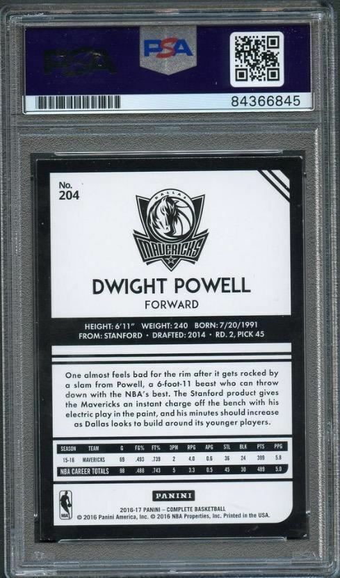 2016-17 PANINI COMPLETE #204 Dwight Powell Card AUTO PSA Slabbed Mavericks