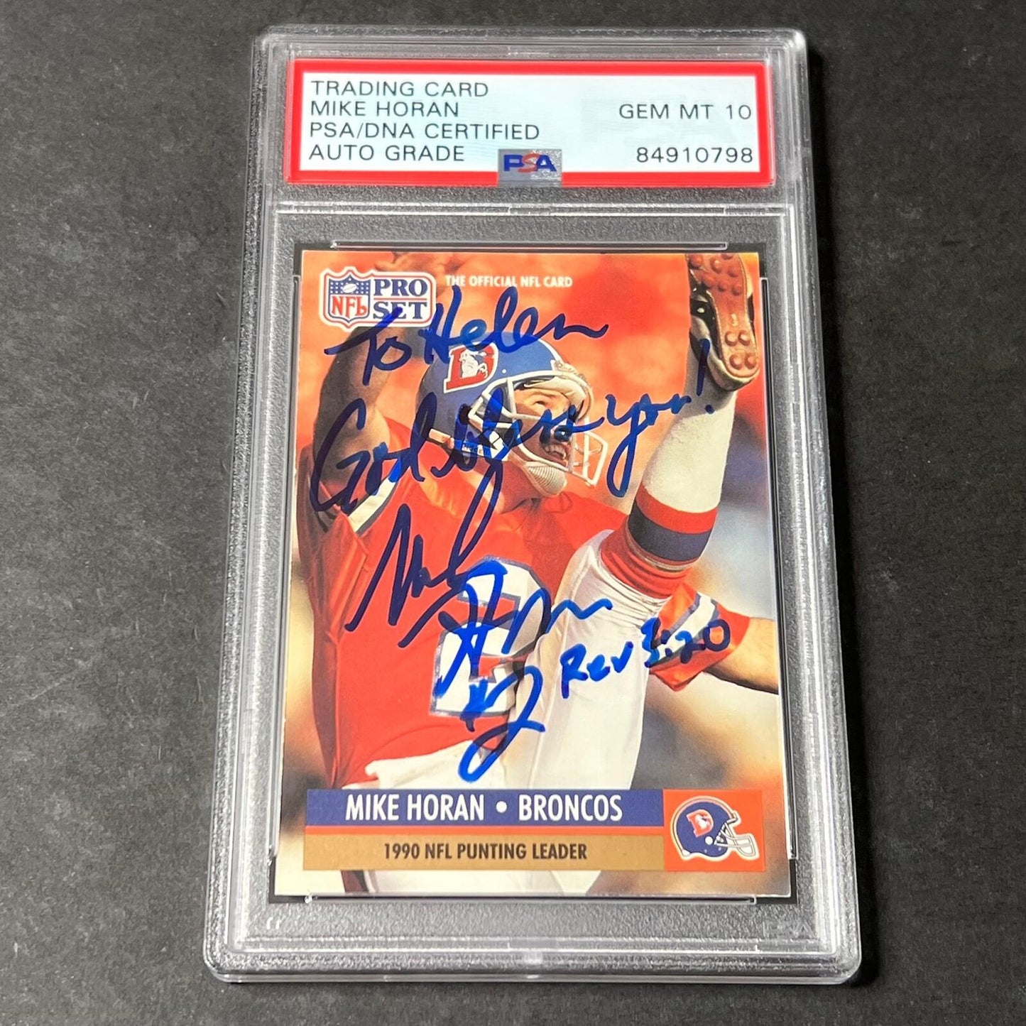 1991 NFL Pro Set #15 Mike Horan Signed Card AUTO 10 PSA slabbed Denver Broncos