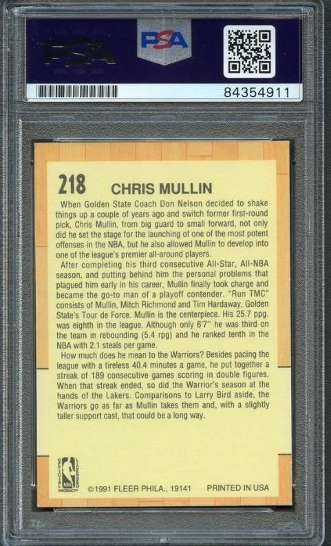 1991 FLEER #218 Chris Mullin Signed Card AUTO 10 PSA Slabbed Warriors