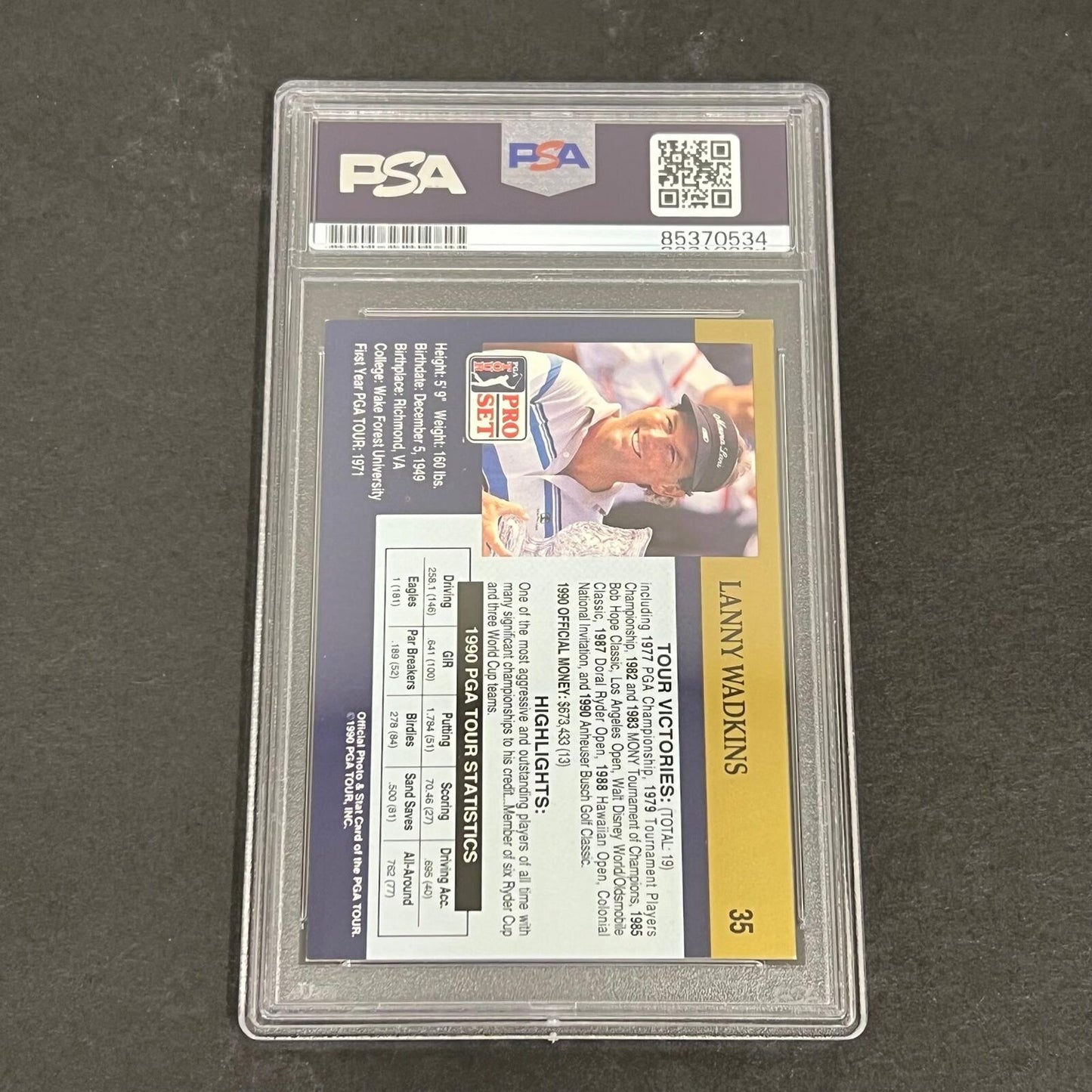 1990 PGA Tour #35 Lanny Wadkins Signed Card PSA/DNA Slabbed AUTO Golf