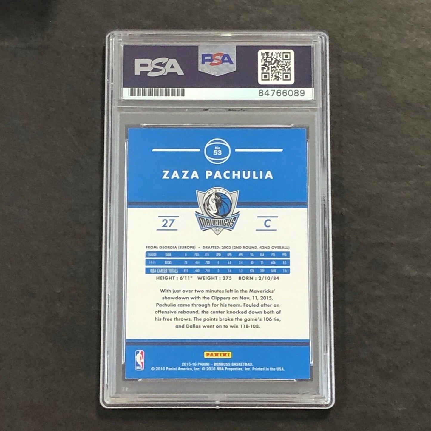 2015-16 Panini Donruss #53 Zaza Pachulia Signed Card AUTO 10 PSA Slabbed Maveric
