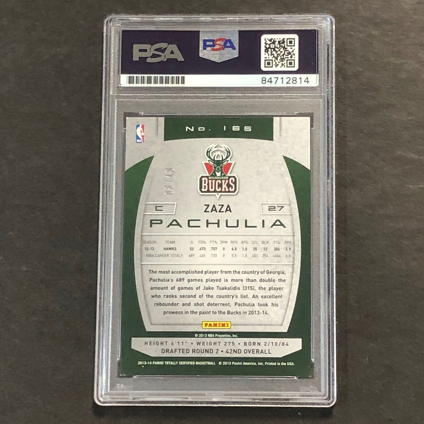 2013-14 Panini TC #165 Zaza Pachulia Signed Card AUTO PSA Slabbed Bucks