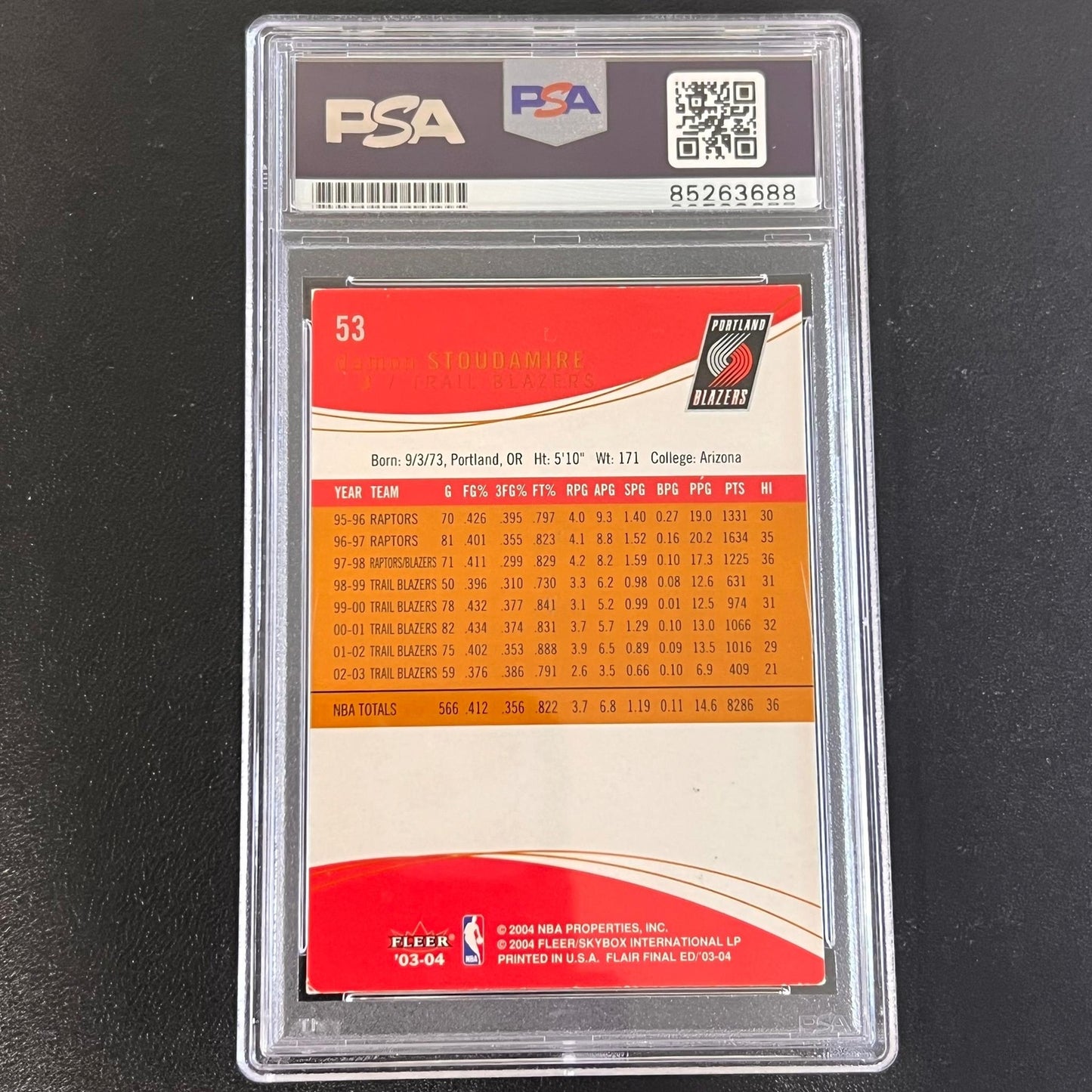 2003-04 Fleer Final Flair Edition #53 DAMON STOUDAMIRE Signed Card AUTO PSA Slab