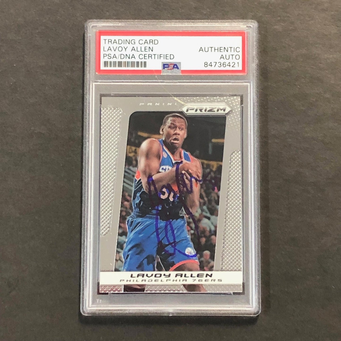 2013-14 PANINI Prizm #41 LAVOY ALLEN Signed Card AUTO PSA Slabbed 76ers