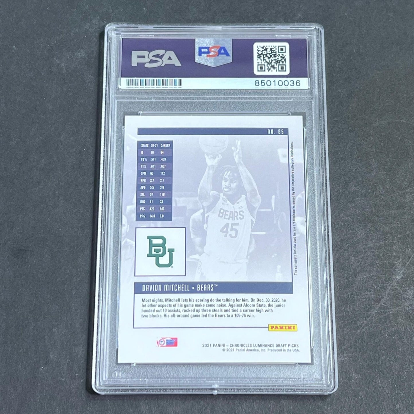 2021 Panini Chronicles Luminance Draft Picks NBA Hoops #85 Davion Mitchell Signe