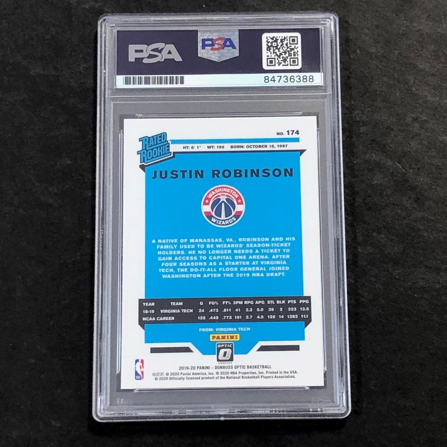 2019-20 OPTIC RATED ROOKIE #174 JUSTIN ROBINSON Signed Rookie Card AUTO PSA Slab