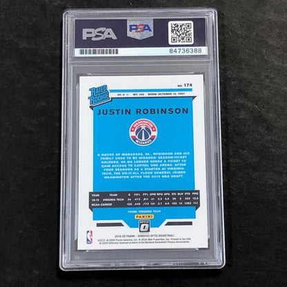 2019-20 OPTIC RATED ROOKIE #174 JUSTIN ROBINSON Signed Rookie Card AUTO PSA Slab