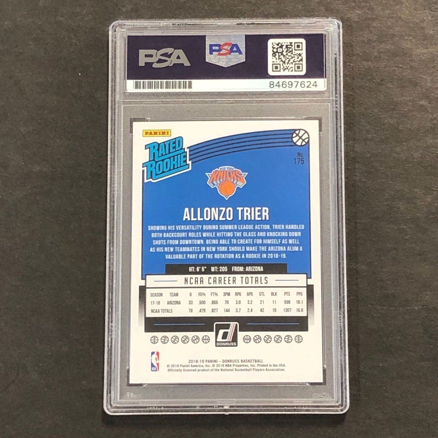 2018-19 Donruss Rated Rookie #175 Allonzo Trier Signed Card AUTO PSA Slabbed RC