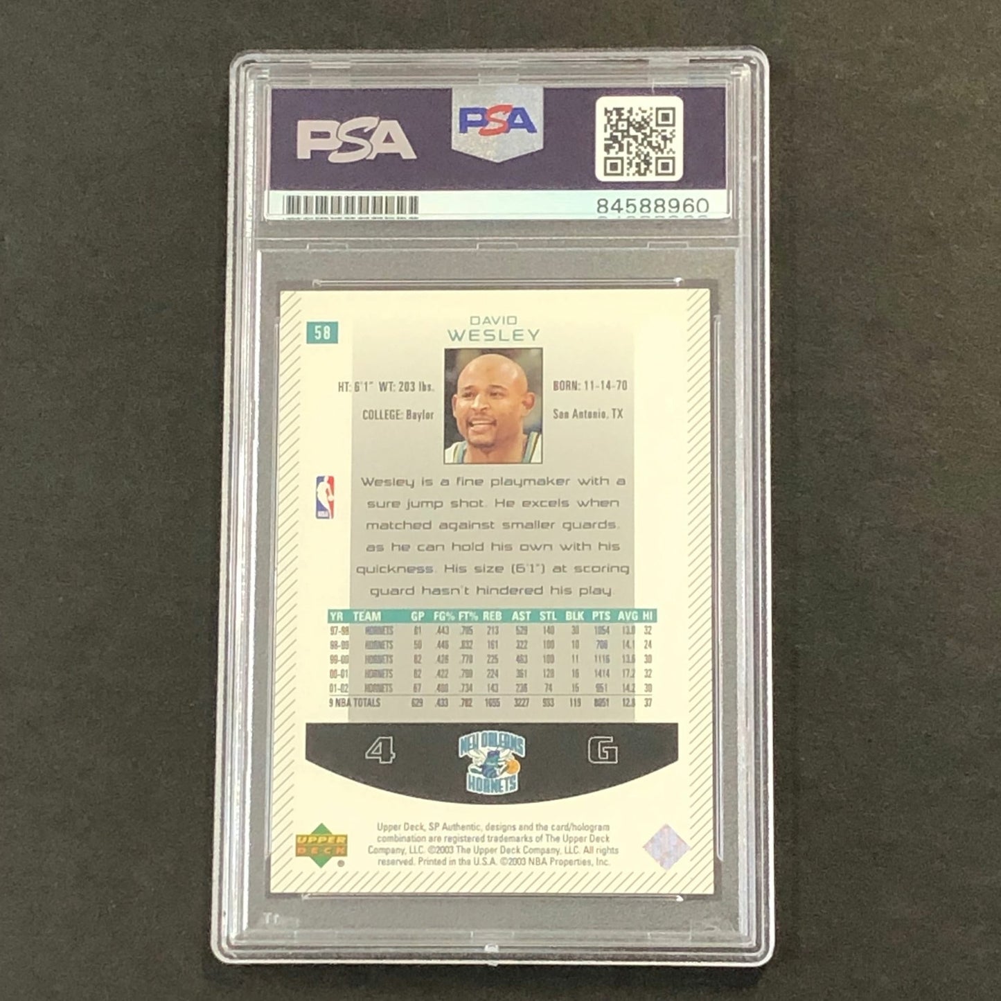 2002-03 SP Authentic #58 David Wesley Signed Card AUTO 10 PSA Slabbed Hornets
