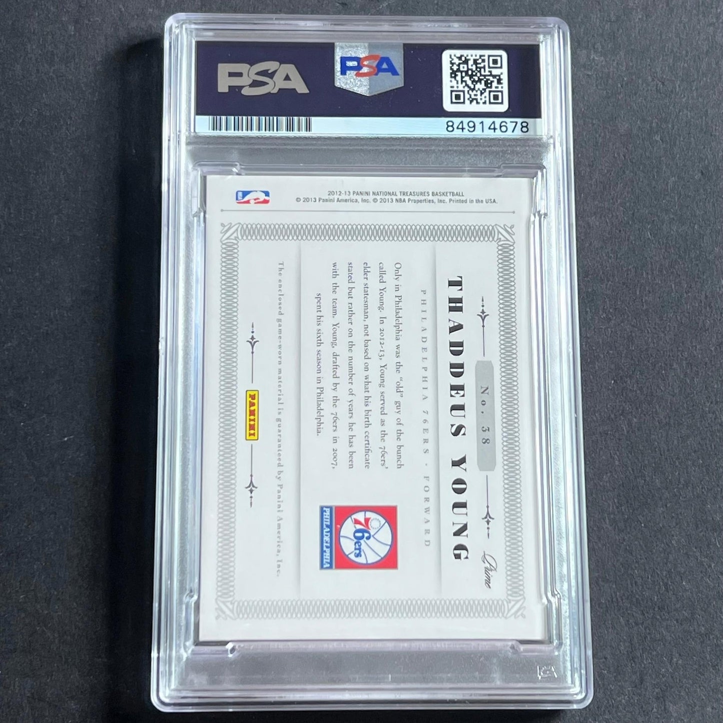 2012-13 Panini National Treasures #38 Thaddeus Young Signed Card PSA AUTO 10 Sla