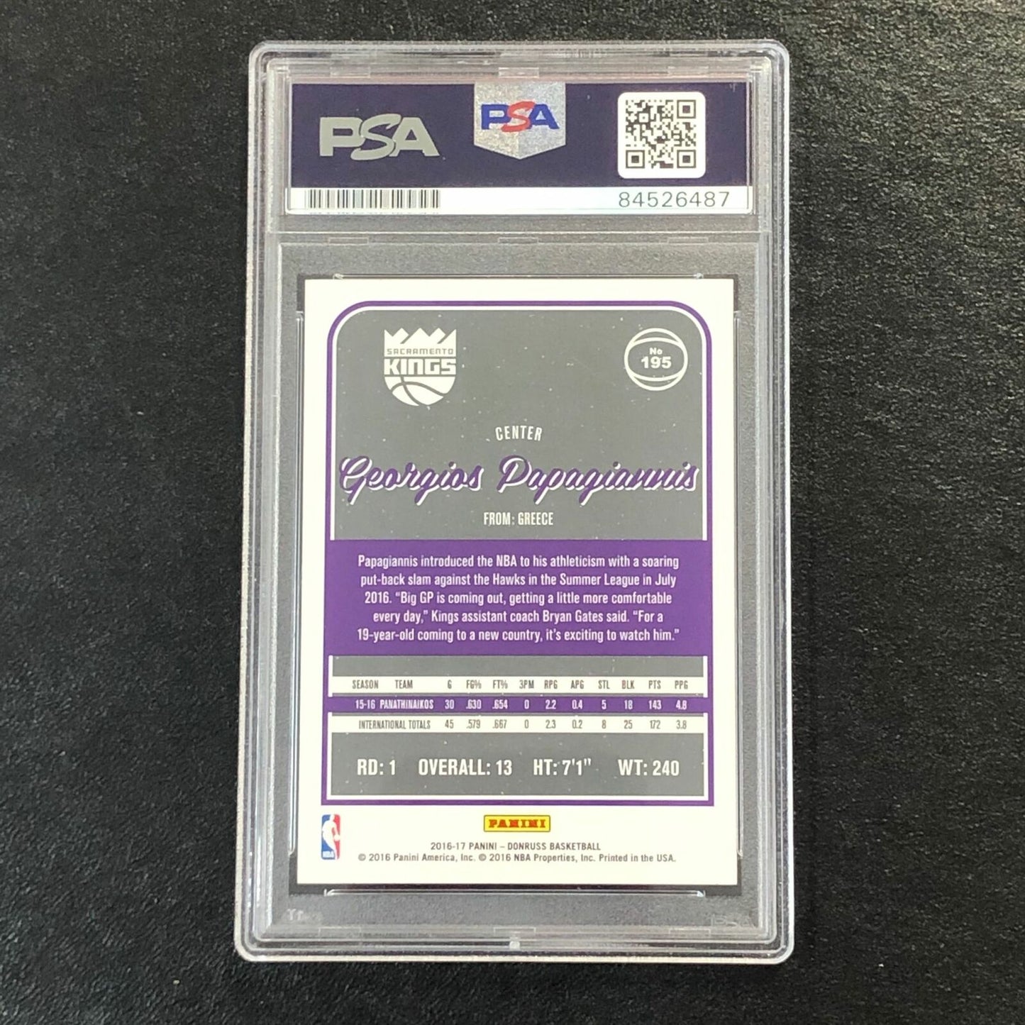 2016-17 Donruss #195 Georgios Papagiannis Signed Card AUTO PSA Slabbed RC Kings