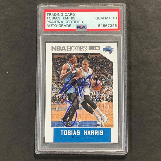 2015-16 NBA Hoops #90 Tobias Harris Signed Card AUTO 10 PSA Slabbed Magic