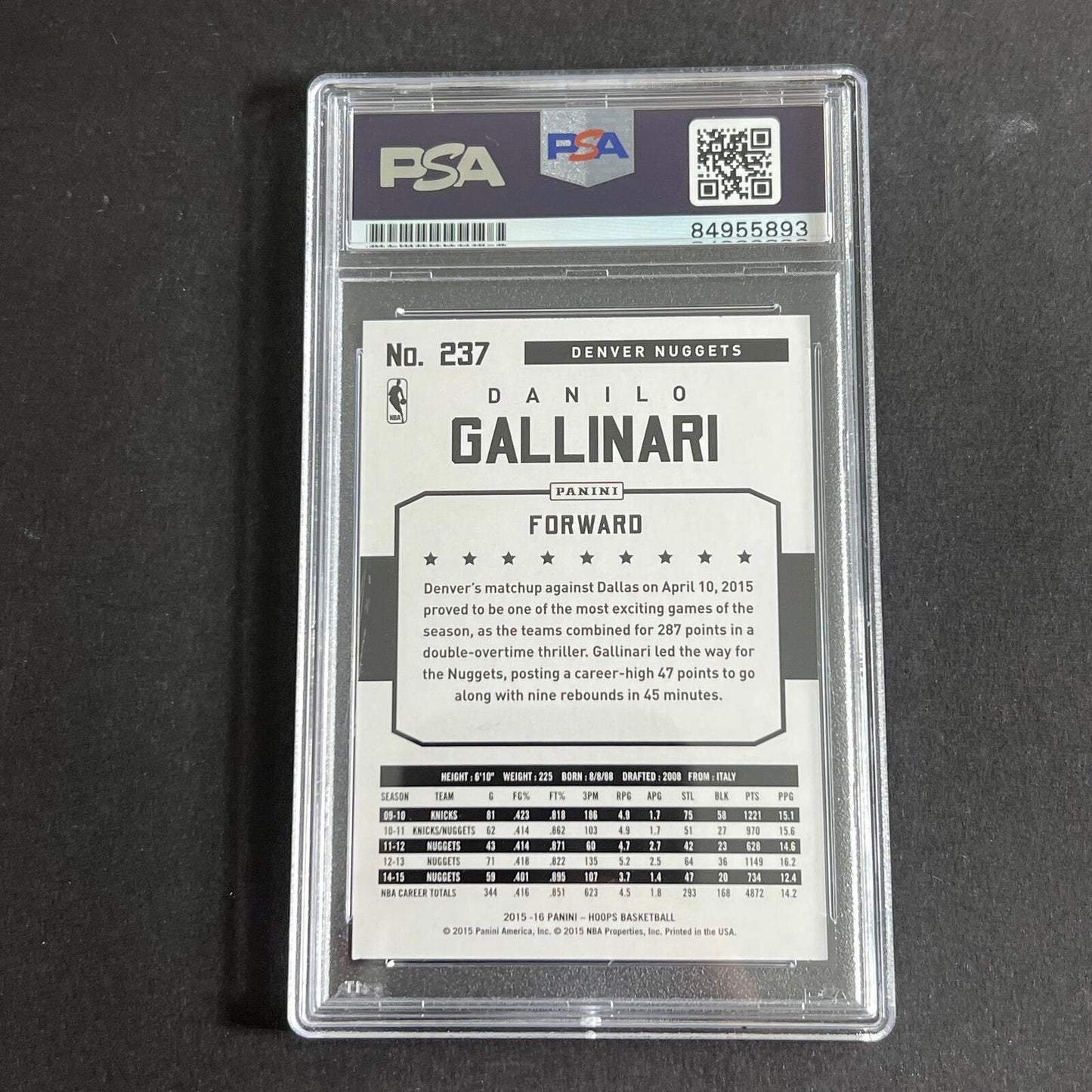 2015-16 NBA Hoops #237 Danilo Gallinari Signed AUTO PSA Slabbed Nuggets