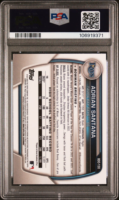 2023 Bowman Draft #BDC130 Adrian Santana Chrome signed card PSA 10 Auto A Rays